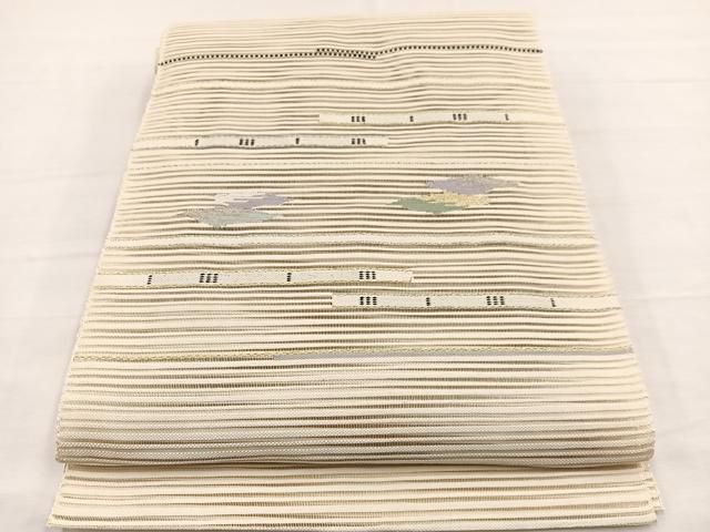 平和屋着物＊夏物　八寸名古屋帯　絽綴れ　横段文　金銀糸　正絹　逸品　BAAY4068hv