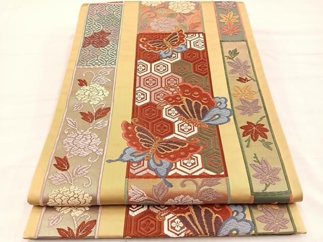 平和屋着物●六通柄袋帯　唐草　能蝶唐花文　金糸　正絹　逸品　BAAY4078hv 12,922円