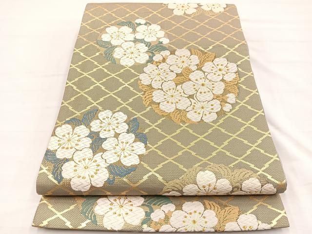 平和屋着物●六通柄袋帯　唐織　桜丸文　金糸　正絹　逸品　BAAY4081hv