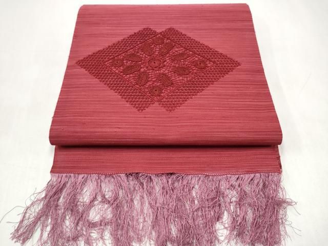 平和屋着物●爪搔き本綴れ　八寸名古屋帯　ドロンワーク　菱花文　正絹　逸品　CABK5683hy