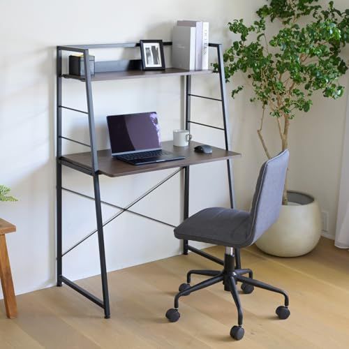 ★新品★山善(YAMAZEN) 上棚付きデスク 机 棚 省スペース パソコン PC 勉強机 ラック 傷汚れに強い天板 幅84.5×奥行49×高さ128cm ワークデスク ワンルーム ダークブラウン/マットブラック GUD-8550(DBR/M 59805d14