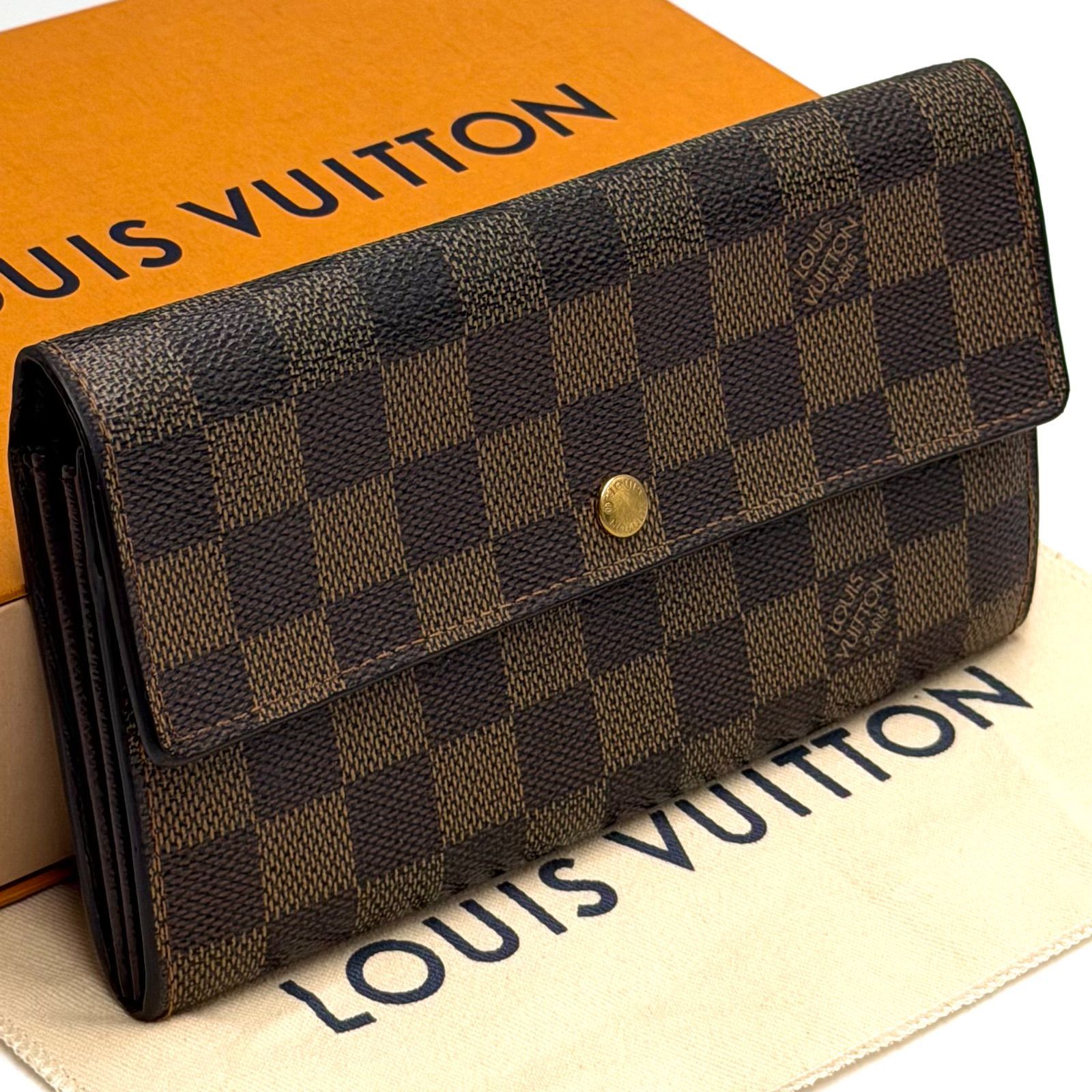 ルイヴィトン LOUIS VUITTON ダミエ エベヌ ポシェット ポルトモネクレディ 長財布 お札入れ ゴールド金具 男女兼用 ブラウン レザー