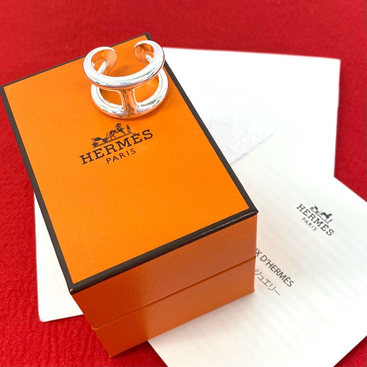 極 美品 希少品 保存箱付 HERMES エルメス オスモズ GM リング シルバー925 指輪 24.5号 アクセサリー メンズ シルバー 33112