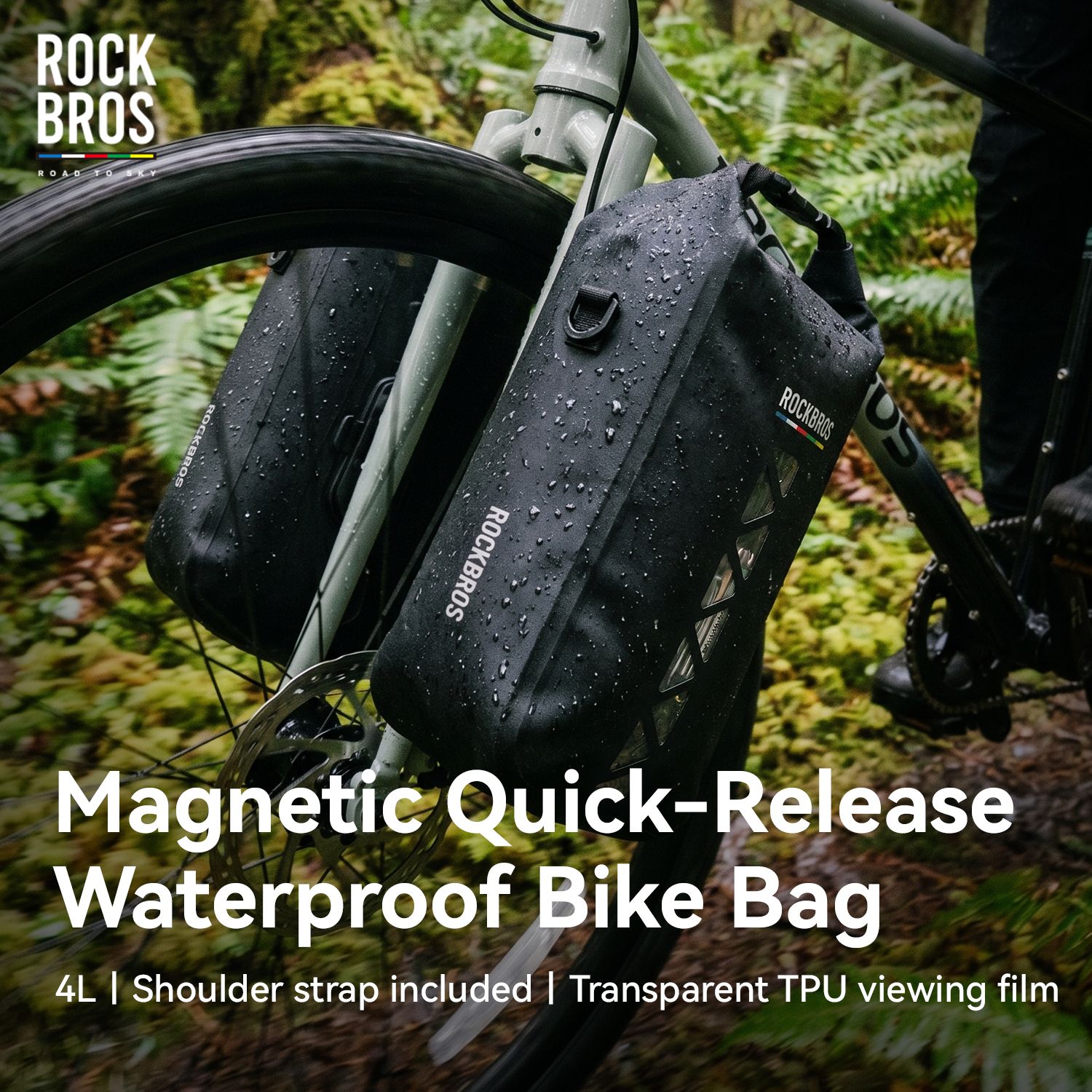 ROCKBROS フロントフォークバッグ 防水 4L バイク用 ショルダーストラップ付き