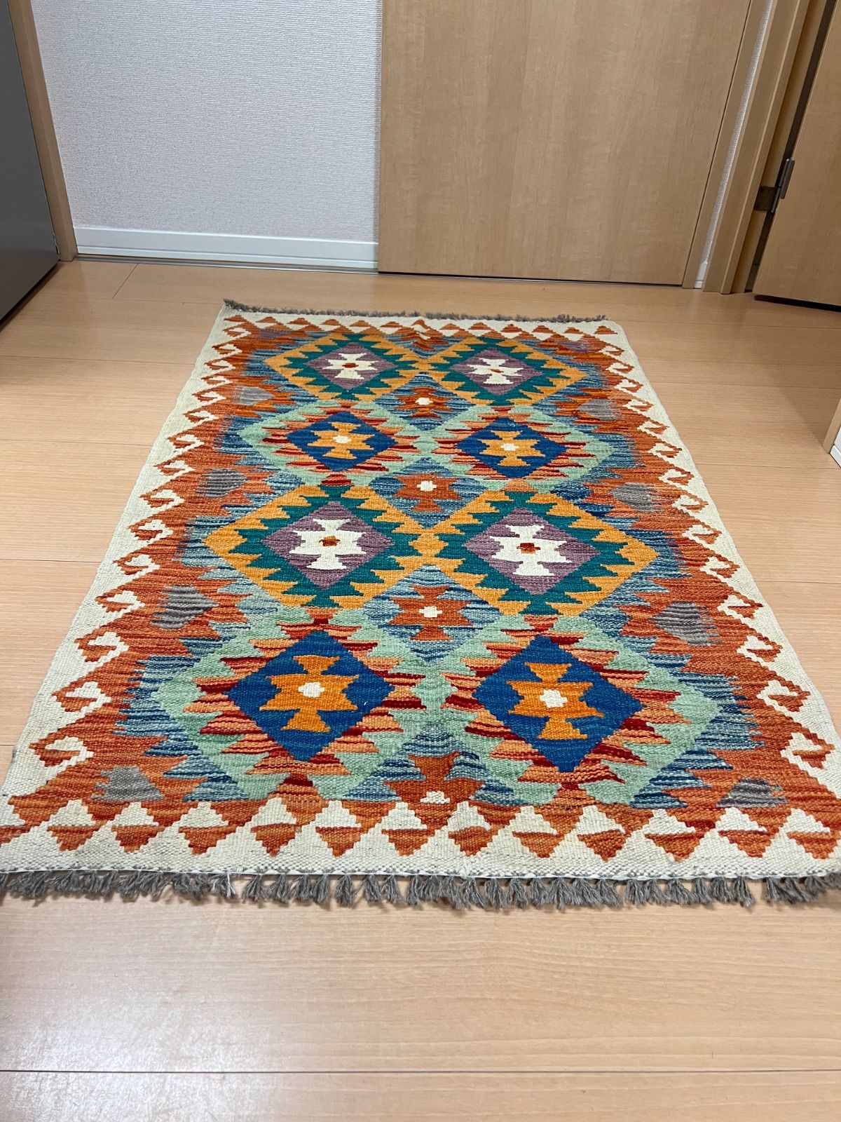 Geometric patteren Afghan Flatweave Interior Wool Rug Size 130x85cm