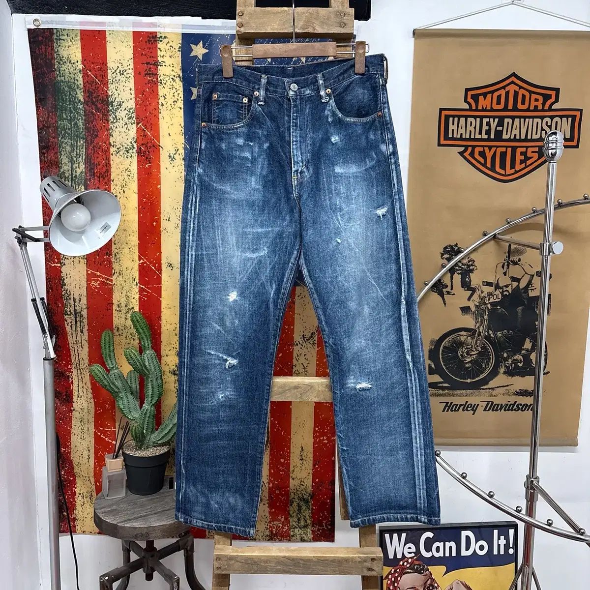 90s LEVI'S LVC 502 ジャパンライン BIG E ダメージウォッシュ デニムパンツ N2156