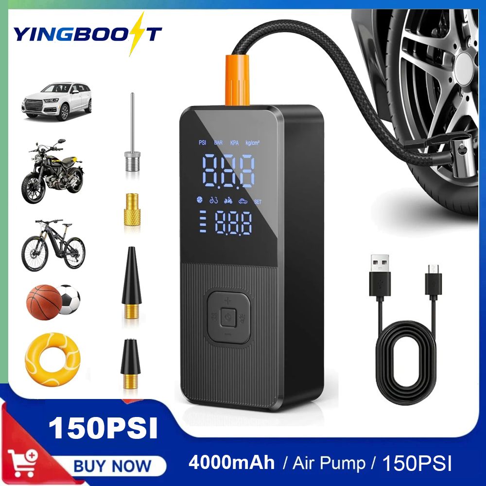 YINGBOOS タイヤ空気入れ 150 PSI エアコンプレッサー LEDライト付き