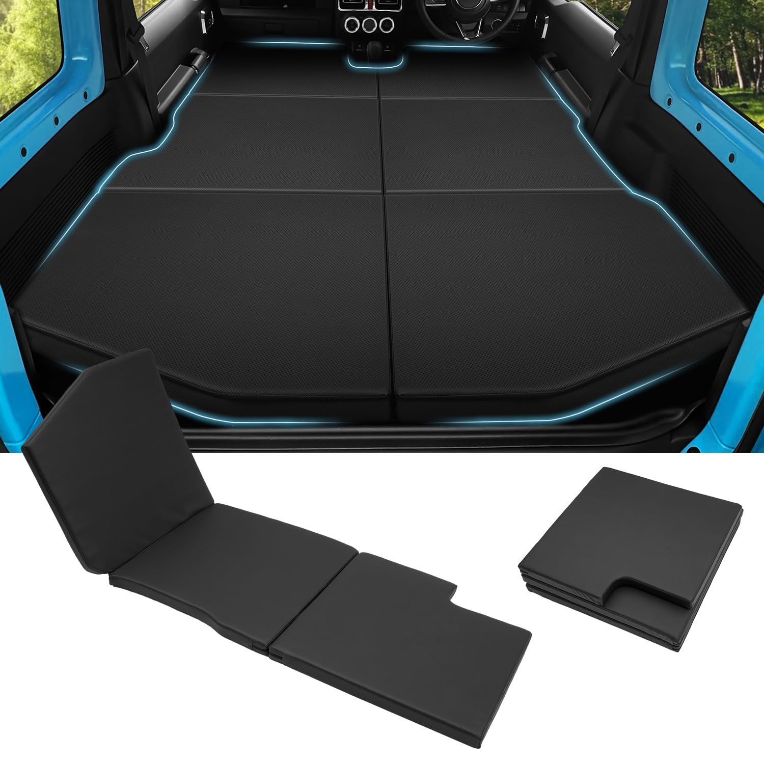 N★GIMUYA スズキ ジムニー JB64 JB74 車中泊マット 折りたたみ式 ベッドキット 段差解消 快適睡眠 軽量 防水 ジムニーシエラ AT車 MT車 専用 設計 仮眠 防災 PVC+高密度ウレタン 助手席用 ブラック 1PCS