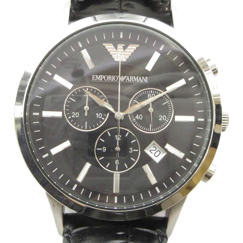 エンポリオアルマーニ EMPORIO ARMANI AR-2447 腕時計 ウォッチ クォーツ 黒文字盤 カレンダー付き クロノグラフ シルバー色 ■GY18 /MQ