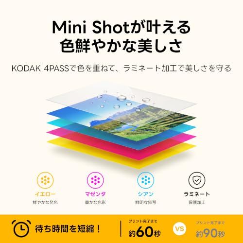KODAK Mini Shot 3 Retro インスタントカメラ (7.6×7.6cm) 4PASS 8枚入り ホワイト | Bluetooth対応、iPhone・Android対応、1300万画素、プリント前プレビュー機能、ラミネート加工 fc2cdbb4