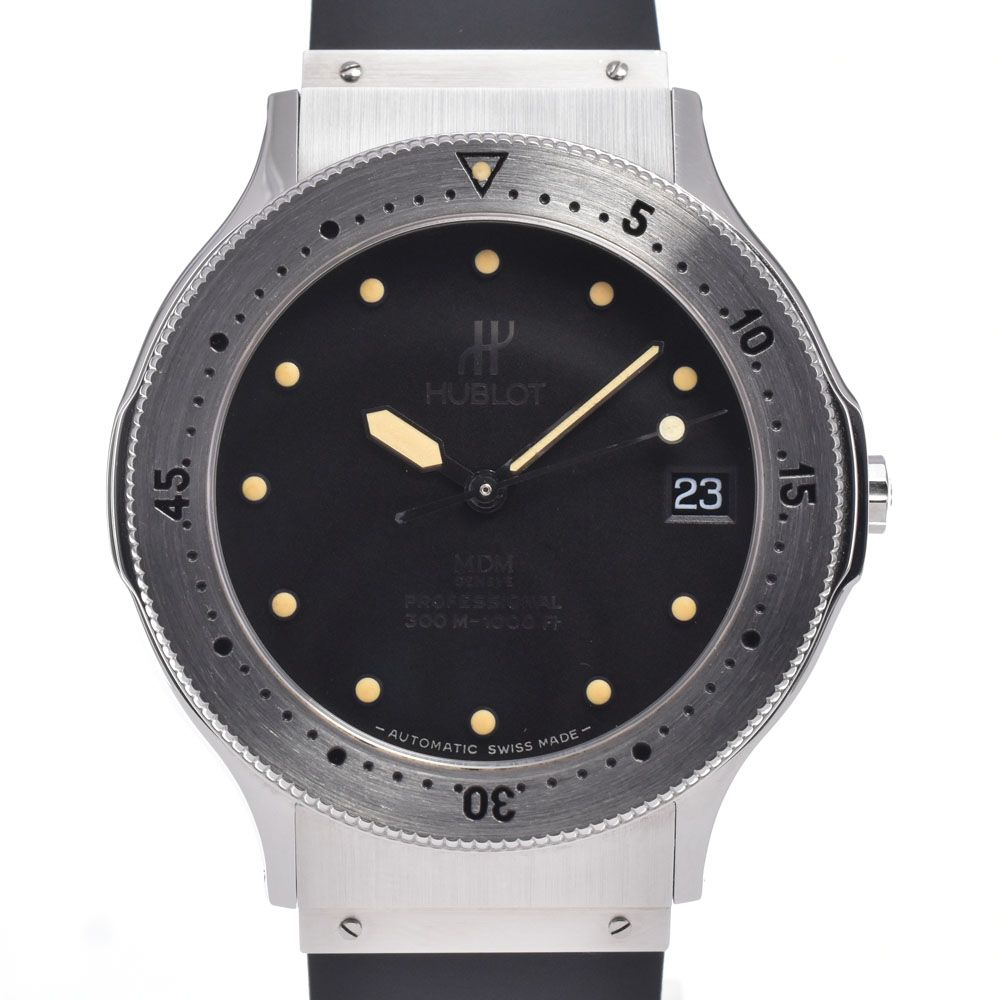 ウブロ HUBLOT 1550.1 MDM プロフェッショナル 300M デイト ブラック 自動巻き メンズ 美品 腕時計 A#149154