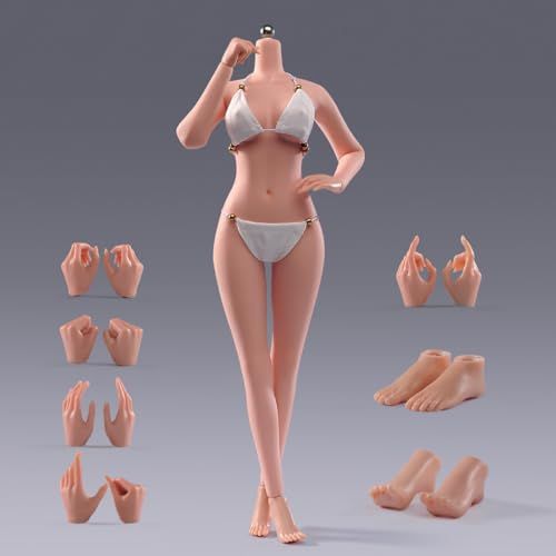 ms1/6スケール女性アクションフィギュアボディ、12インチシームレスアクションフィギュアボディ、超リアルな女性フィギュアモデル、取り外し可能な手のジェスチャー形状を持つソフト&フレキシブルアクションフィギュアボディ (普通の肌)