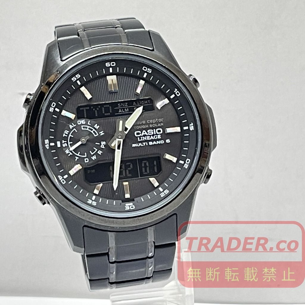 01w-7081 カシオ CASIO LCW-M300 LINEAGE リニエージ ソーラー電波時計 ブラック アナデジ タフソーラー フルメタル 箱無し 予備コマあり 動作確認済 腕時計 LCW-M300DB-1AJF 【中古品】