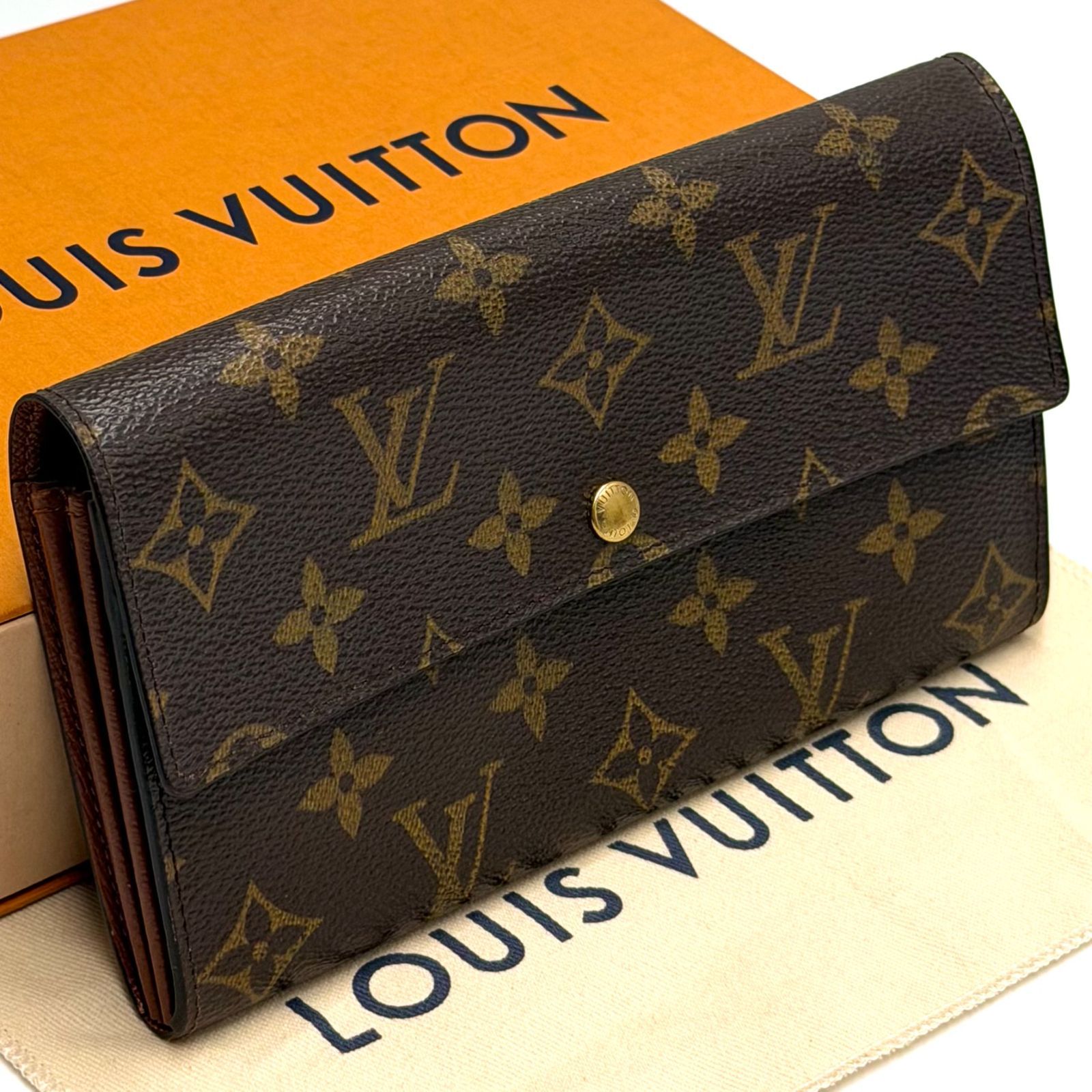 ルイヴィトン LOUIS VUITTON モノグラム ポシェット ポルトモネクレディ 長財布 お札入れ 男女兼用 ゴールド金具 ブラウン レザー