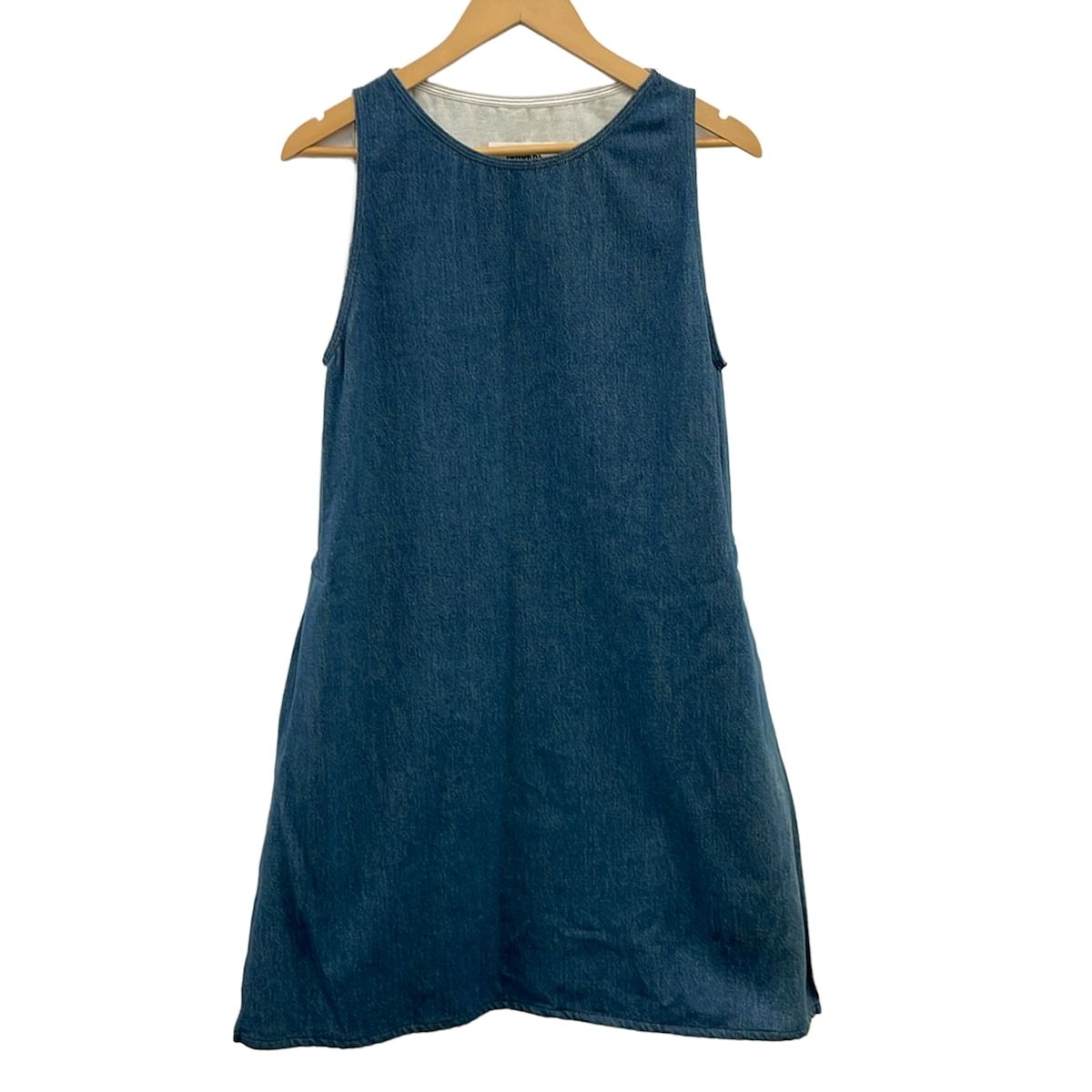 MM6(エムエムシックス) ワンピース サイズ42 L レディース - S32CT0759 ネイビー×ライトブルー クルーネック/ノースリーブ/ひざ丈