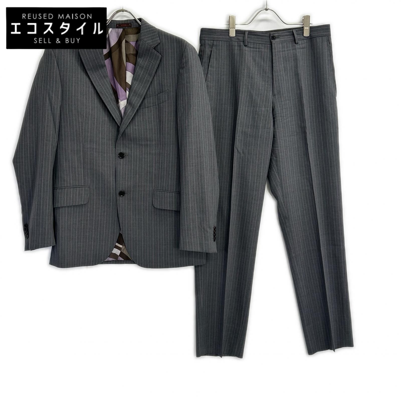 ETRO　エトロ　092-10911-0072 グレー ストライプ 総柄インナー スーツセットアップ　48 23,023円