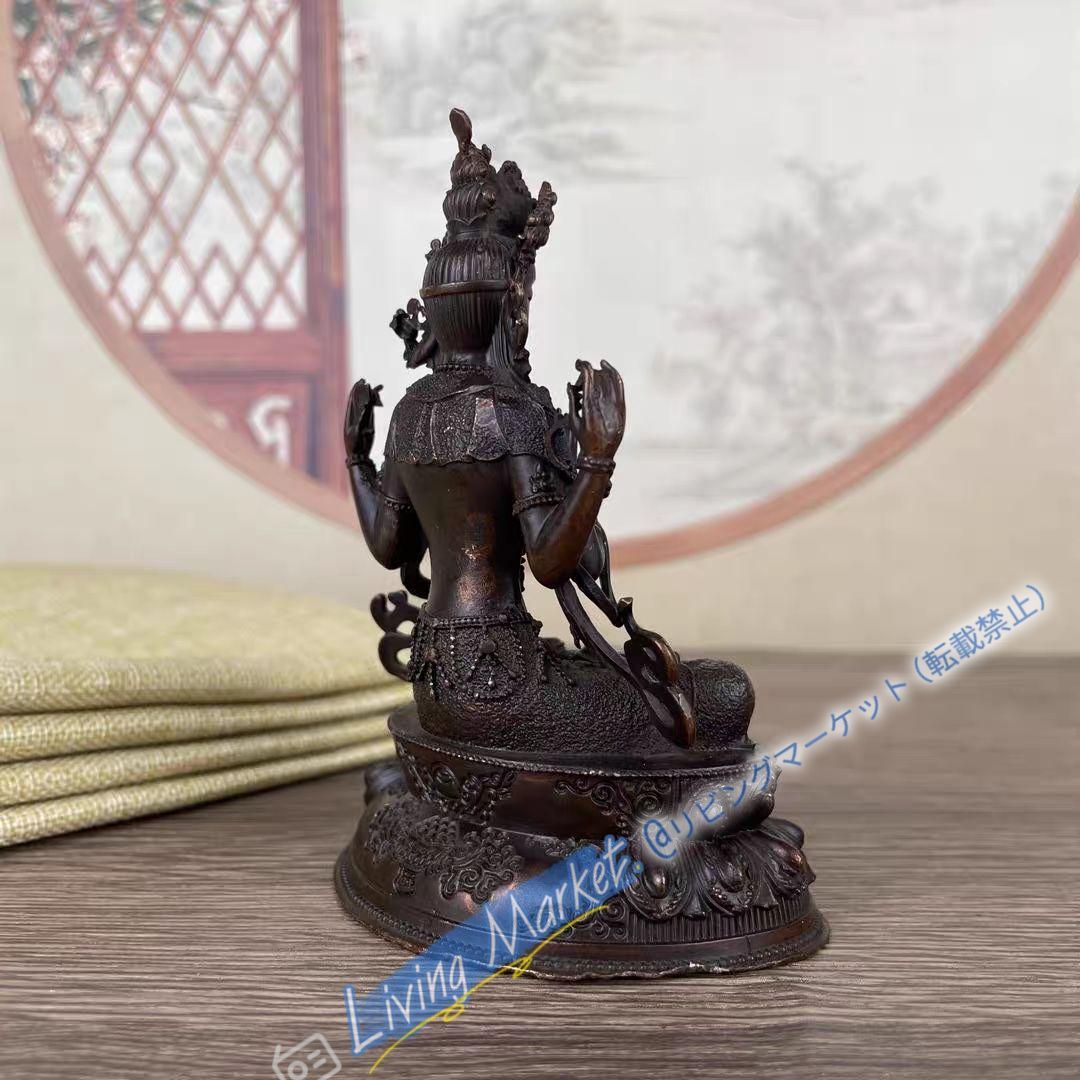 仏教美術 四臂観音菩薩像 小仏像 細工彫刻 銅製 工芸品 美術品 置物