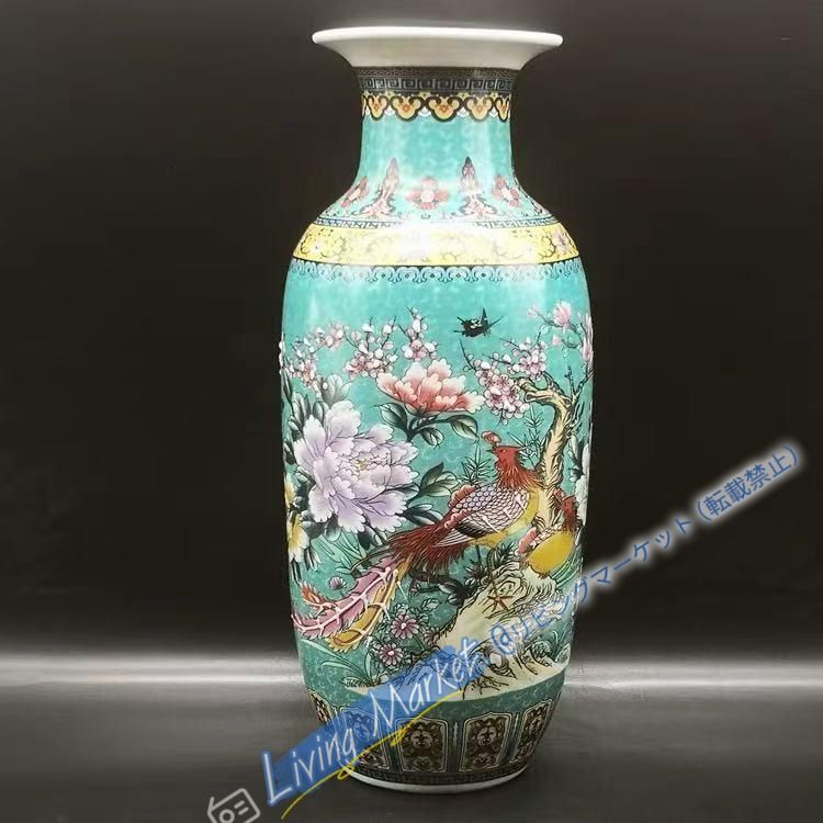 景徳鎮 陶磁器 琺瑯彩藍地満工祥鳳来儀花瓶 装飾品 現代工芸品 美術品 置物 CZW728P220