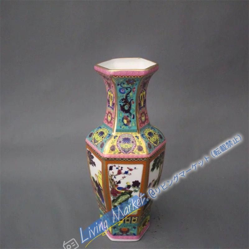 琺瑯彩六方賞瓶 景徳鎮 賞物観賞瓶 陶磁器 装飾品 現代工芸品 美術品 置物 CZW728P356