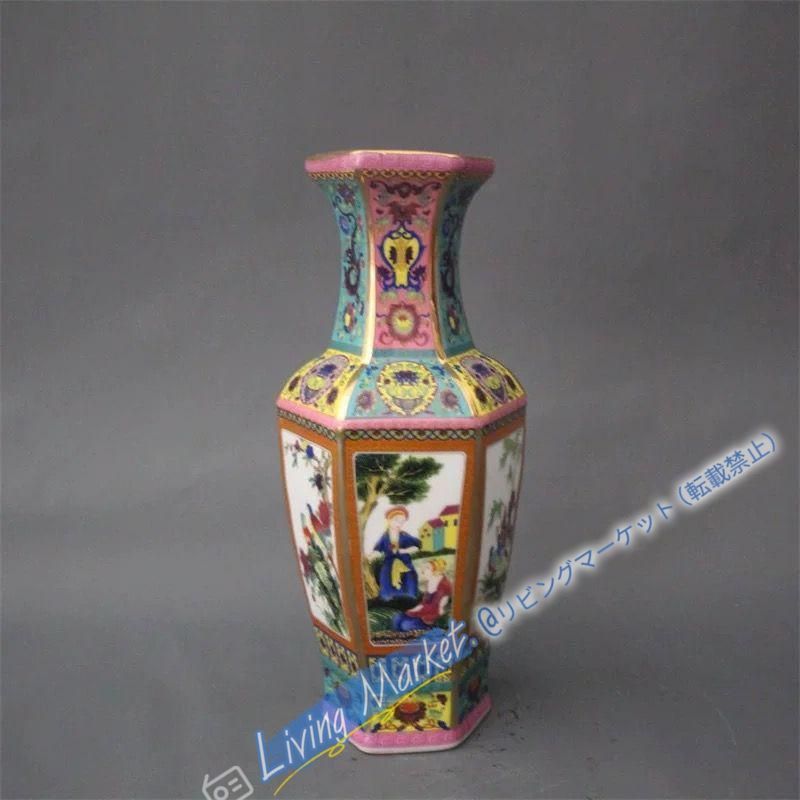 琺瑯彩六方賞瓶 景徳鎮 賞物観賞瓶 陶磁器 装飾品 現代工芸品 美術品 置物 CZW728P356陶芸