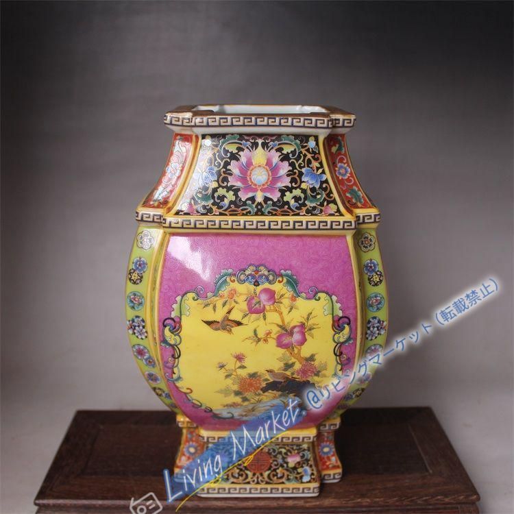 大清雍正琺瑯彩四方花鳥尊瓶 景徳鎮 陶磁器 装飾品 現代工芸品 美術品 置物 CZW728P659