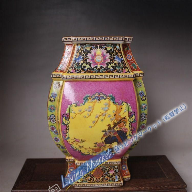 大清雍正琺瑯彩四方花鳥尊瓶 景徳鎮 陶磁器 装飾品 現代工芸品 美術品