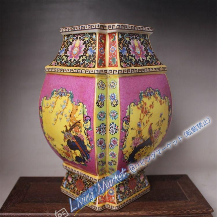 大清雍正琺瑯彩四方花鳥尊瓶 景徳鎮 陶磁器 装飾品 現代工芸品 美術品