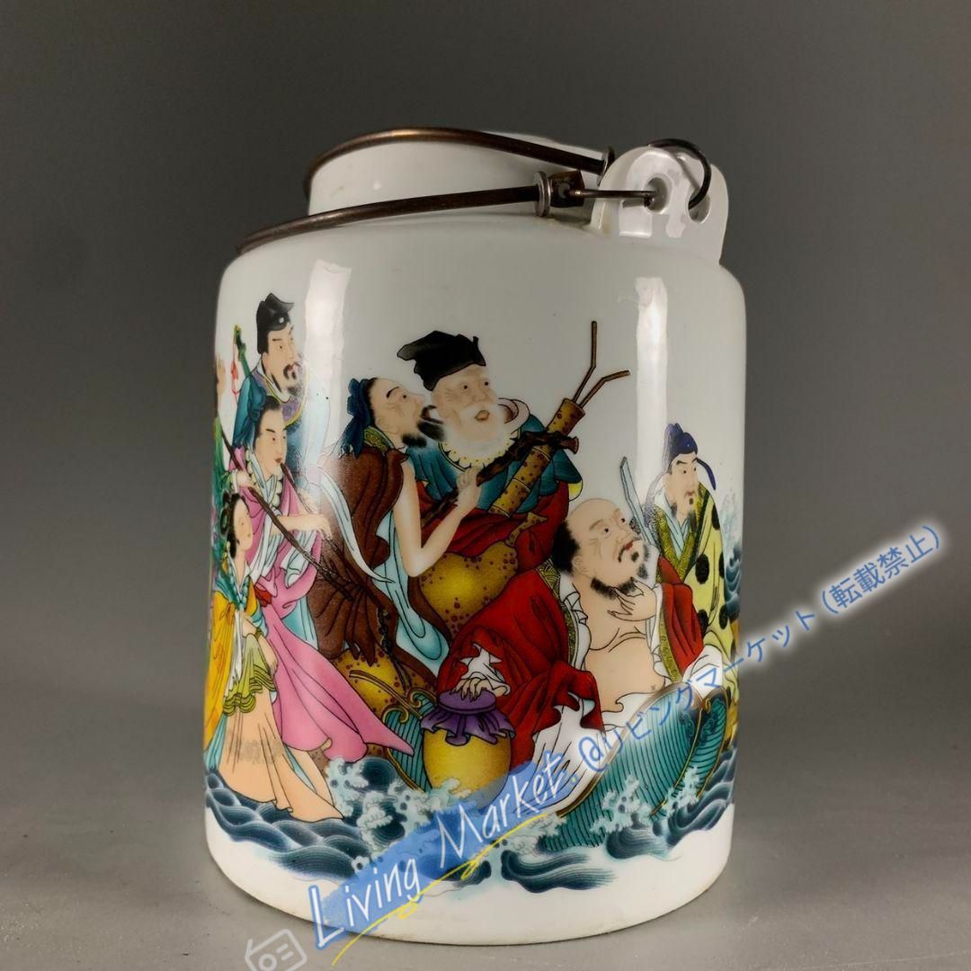 粉彩八仙過海図提梁茶壺 景徳鎮 陶磁器 装飾品 現代工芸品美術品 置物 CZW728P782