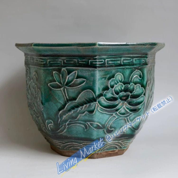 緑釉の八方鉢 盆栽鉢 山野草鉢 多肉植物 植木鉢 小品大品盆栽鉢 陶器鉢置物 CZW728P460