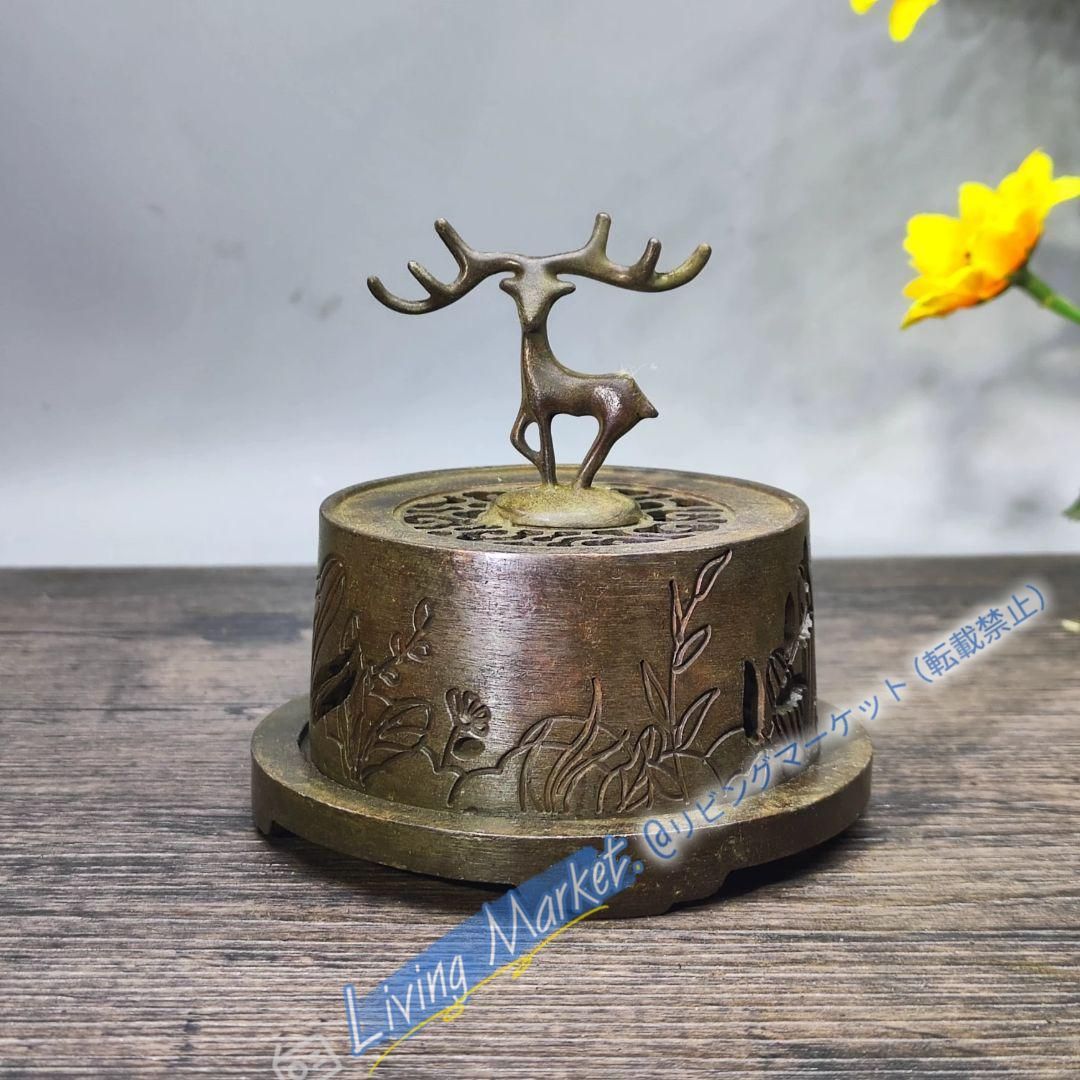銅 細工 傅山鹿香炉 室内 茶室 香道具 装飾品 工芸品 置物 CZW728P196