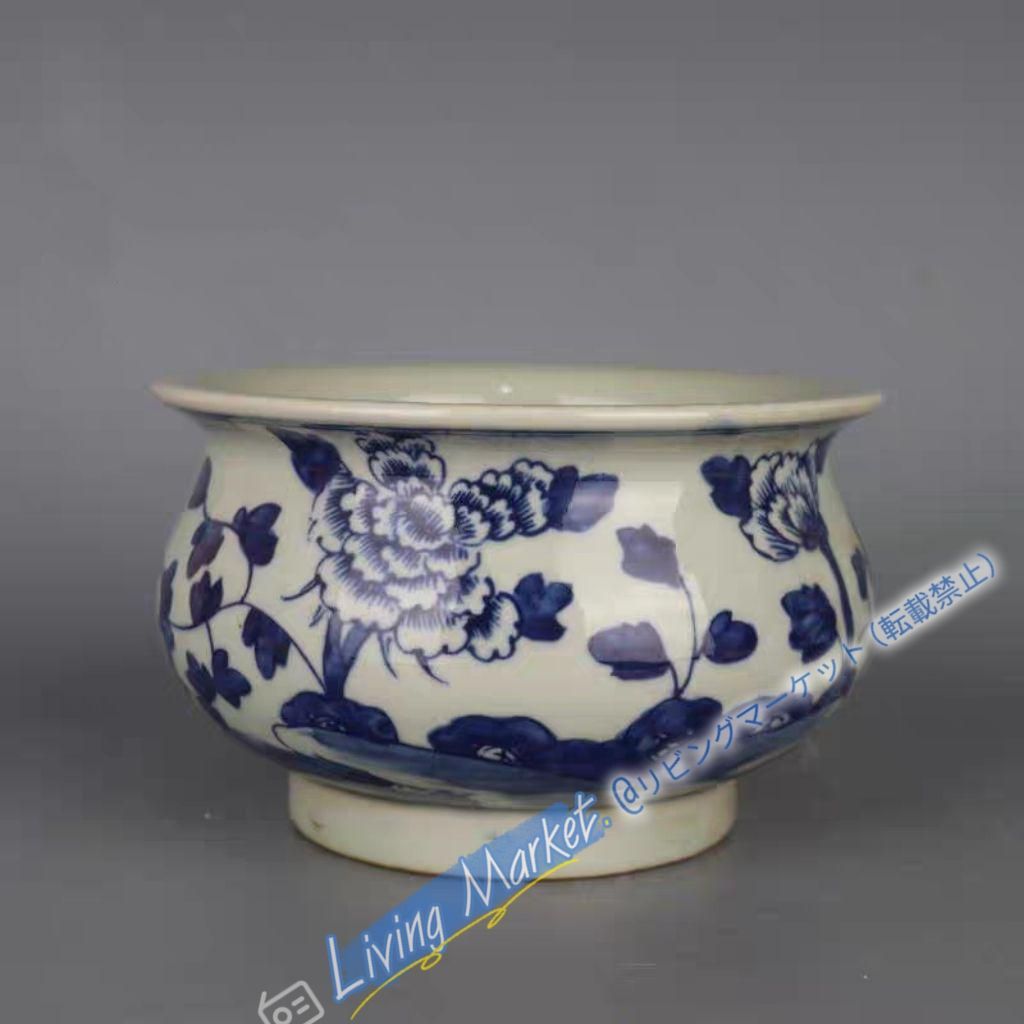 清康煕 青花 ぼたんの花 香炉 茶道具 香道具 装飾品 現代工芸品 置物 CZW728P241