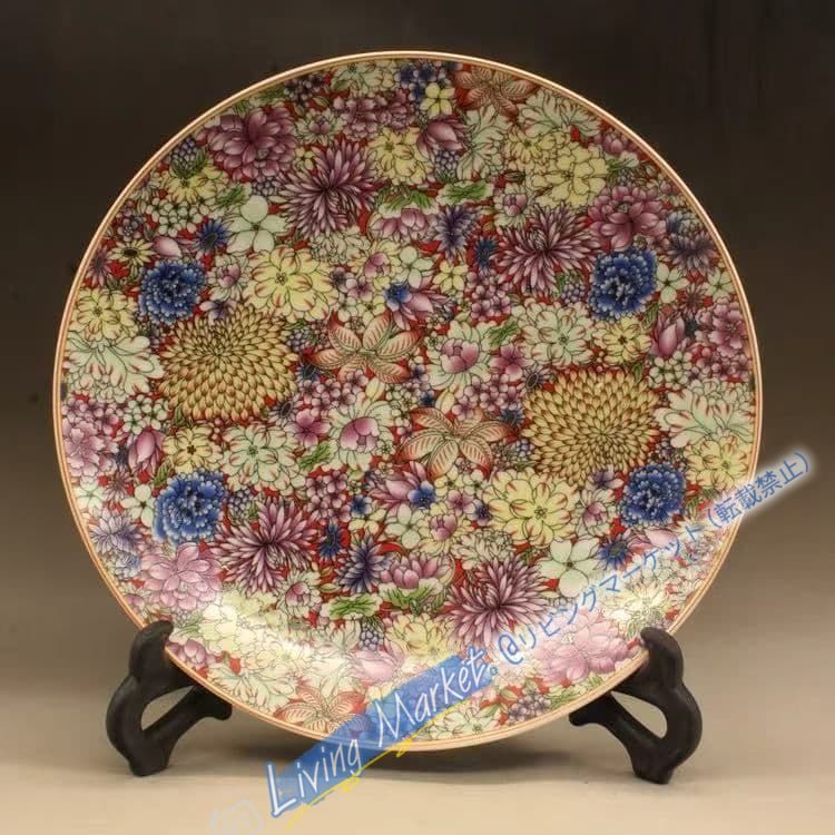 景徳鎮 陶磁器 パステル万花模様磁器盤 装飾品 現代工芸品 美術品 置物 CZW728P279