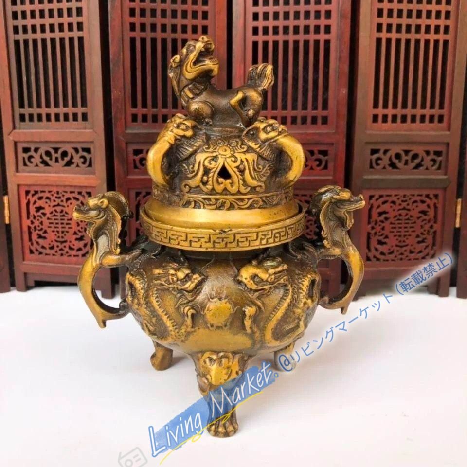 銅 細工 両耳天狗薫香炉 仏堂 香道具 装飾品 工芸品 美術品 置物 CZW728P439