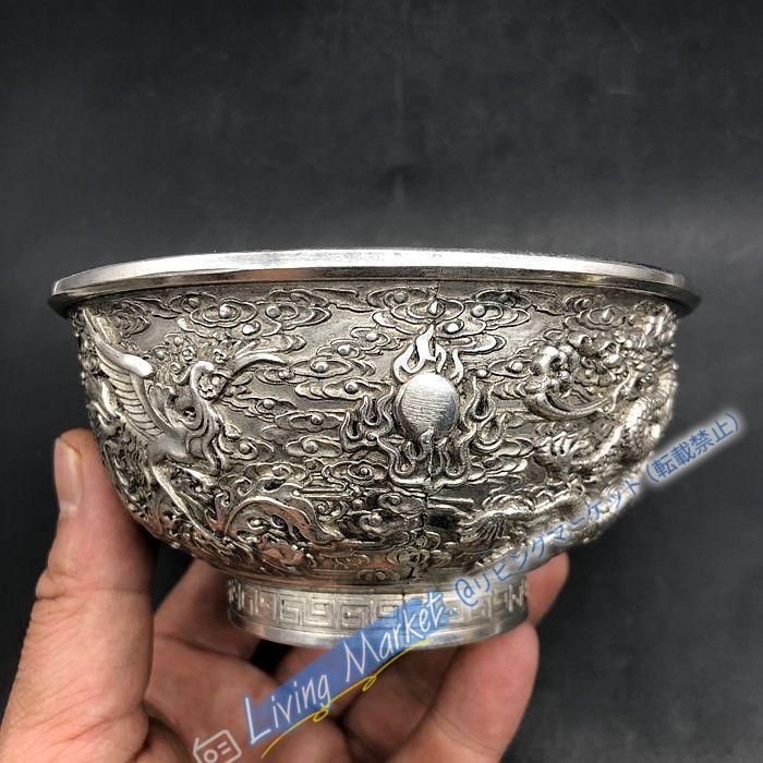 銅 細工 浮彫り 龍鳳碗 工芸品 置物 CZW728P549