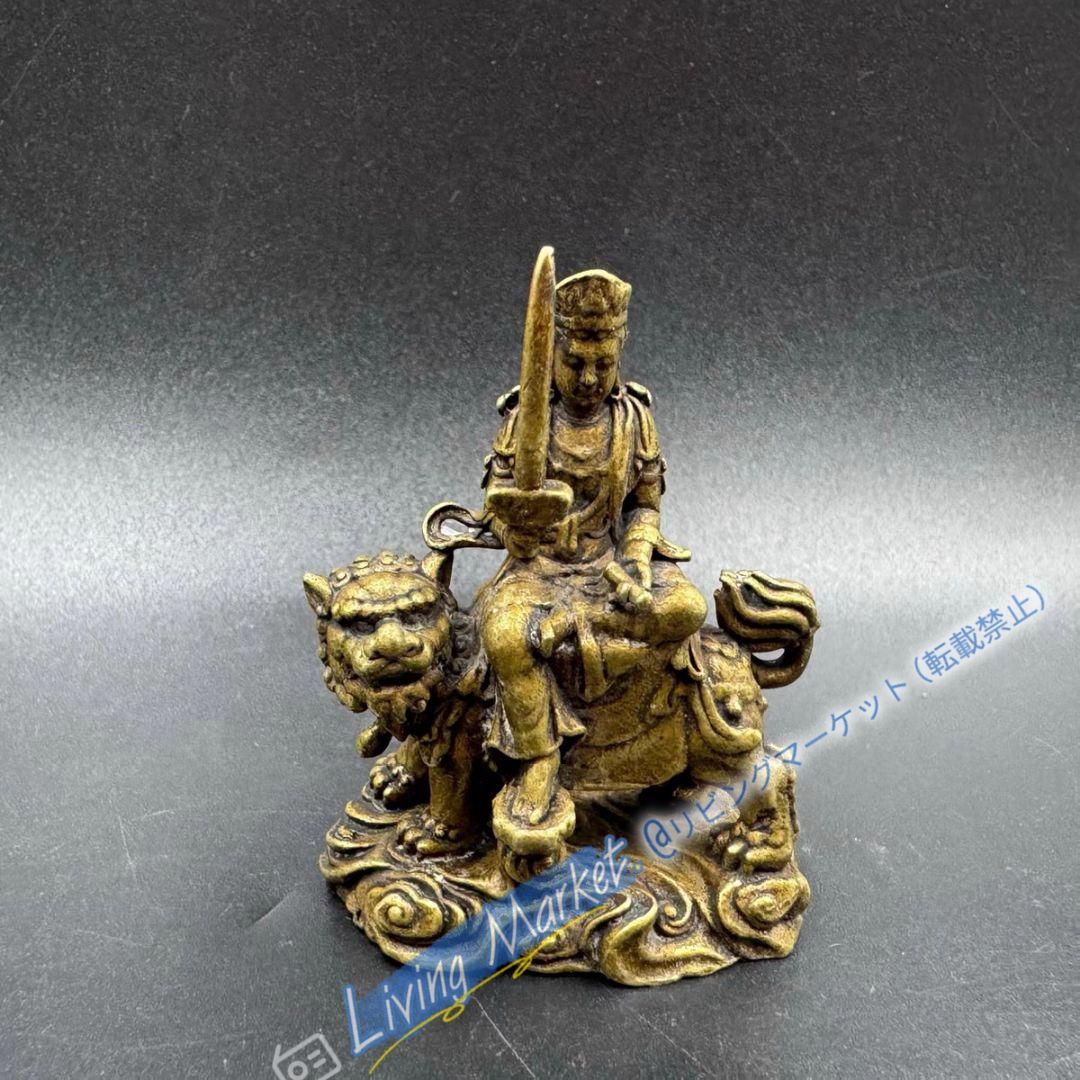 銅細工 青獅子文殊菩薩坐像 装飾品 工芸品 美術品 置物 CZW728P408