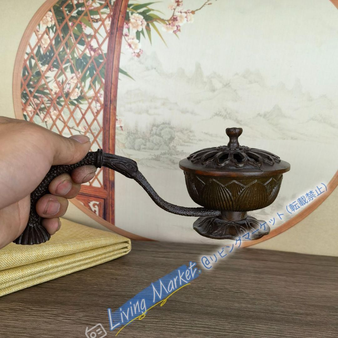 銅 細工 香炉 手持ち蓮華炉 盤香炉 装飾品 工芸品 置物 CZW728P095