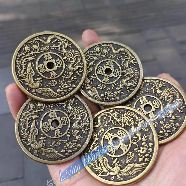 大注目！銅細工 龍鳳五帝銭 現代工芸品 美術品 装飾品 置物 CZW728P313