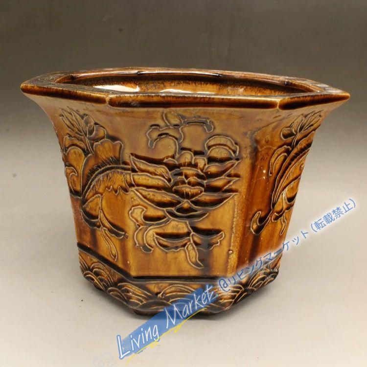 黄釉の八方鉢 盆栽鉢 山野草鉢 多肉植物 植木鉢 小品大品盆栽鉢 陶器鉢置物 CZW728P370