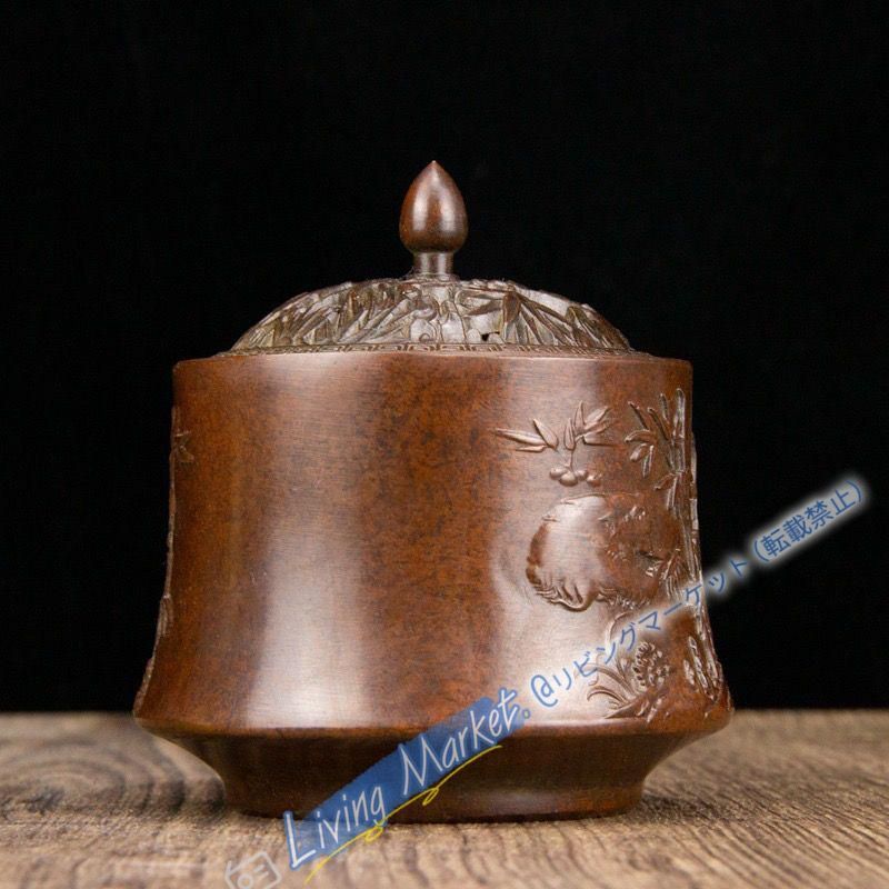 パンダ文竹薫香炉 香道具 蓋置 工芸品 美術品 置物 CZW728P562