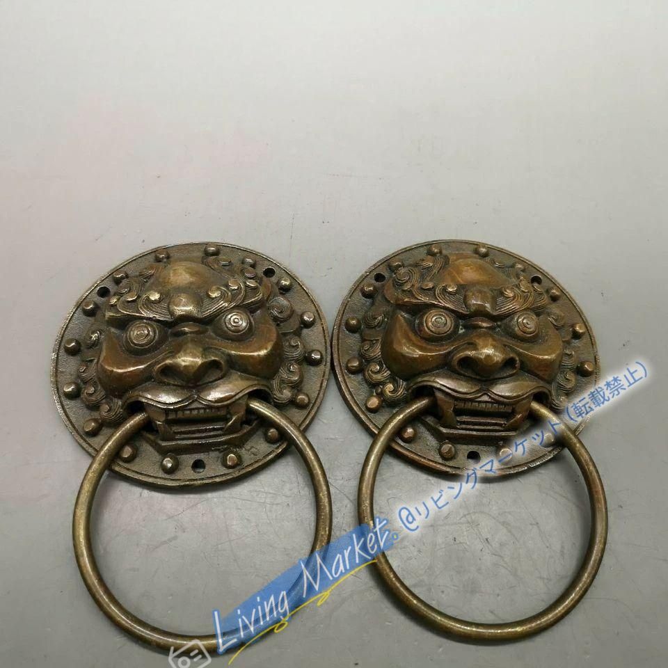 銅器 獣頭門環 獅子頭大門ノブ木戸門引環一対 装飾品 工芸品 置物 CZW728P945