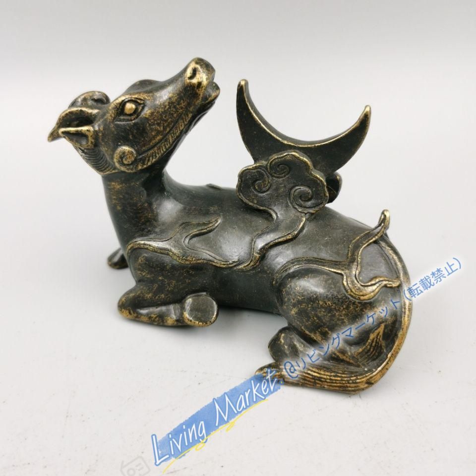 銅器 犀牛望月 装飾品 現代工芸品 美術品 置物 CZW728P575