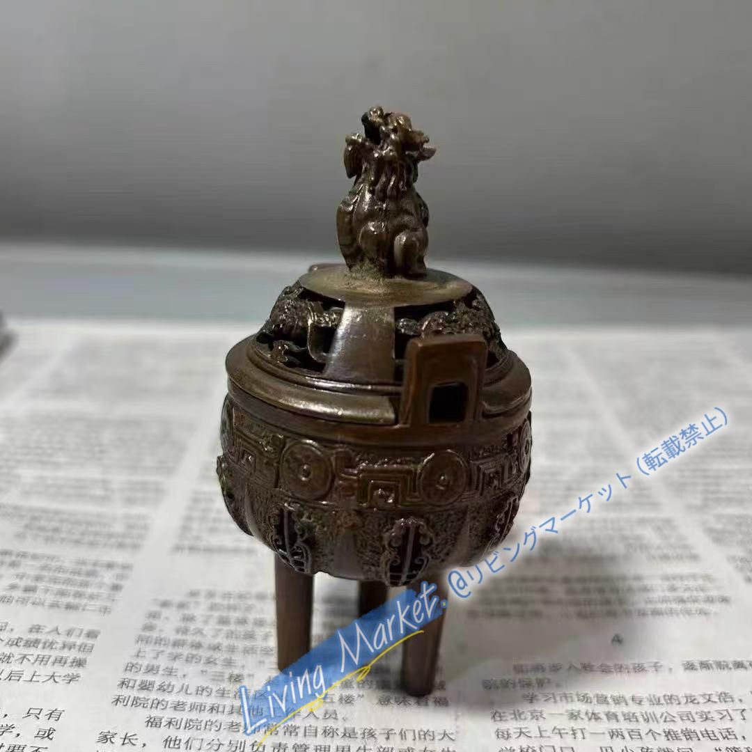 銅製 瑞獣双耳三足鼎 薫香炉室内 茶道香炉 装飾品 工芸品 置物 CZW728P268