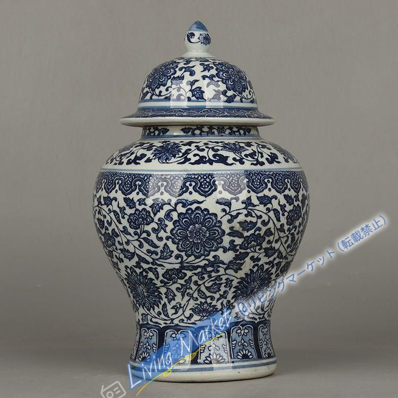 青花纏枝蓮紋将軍壺 景徳鎮 陶磁器 装飾品 現代工芸品