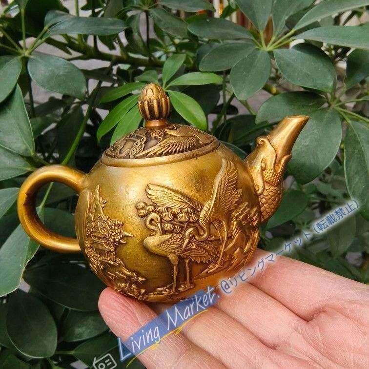 銅器 細工 魚嘴鶴茶壺 徳利 茶道具 現代工芸品 美術品 置物 CZW728P656