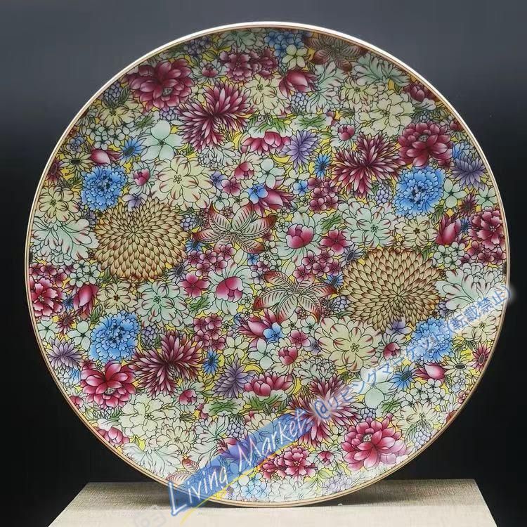 景徳鎮 陶磁器 パステル万花模様磁器盤 応接間 装飾品 現代工芸品 美術品 置物 CZW728P223