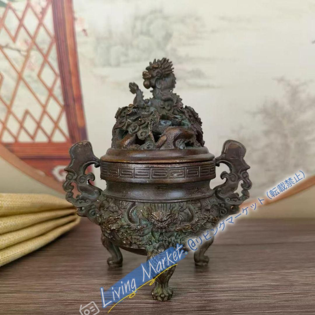銅製 九龍紋香炉 室内薫香炉 茶道香炉 装飾品 工芸品 置物 CZW728P258