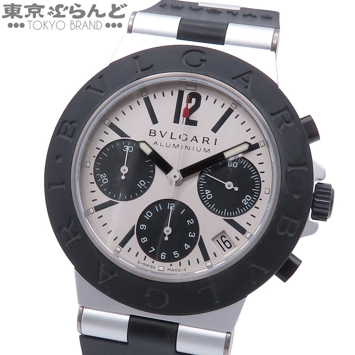 ブルガリ BVLGARI アルミニウム クロノグラフ AC38TA シルバー アルミ ラバー 腕時計 メンズ 自動巻 101884030