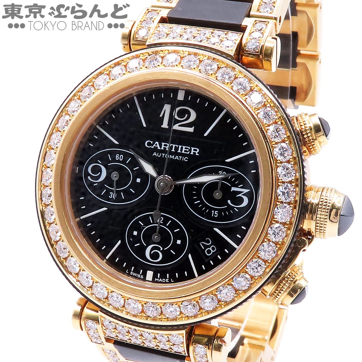 カルティエ CARTIER パシャ シータイマー クロノ XL WJ130001 ブラック K18YG ダイヤモンド ラバー 金無垢 腕時計 メンズ 自動巻 101879744 1,585,500円