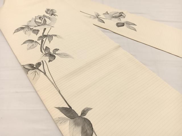 平和屋着物＊夏物　絽塩瀬　九寸名古屋帯　作家物　手描き　薔薇　正絹　逸品　BAAX7826hv