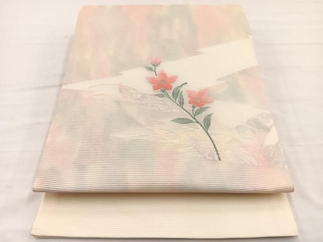 平和屋着物＊夏物　九寸開き名古屋帯　桔梗　銀糸　正絹　逸品　未使用　BAAX7848hv 15,600円